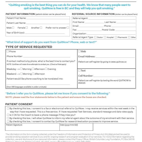 QuitNow Fax Referral Form