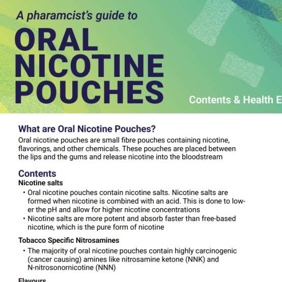 A pharmacist’s guide to oral nicotine pouches brochure - Contents & health effects cover