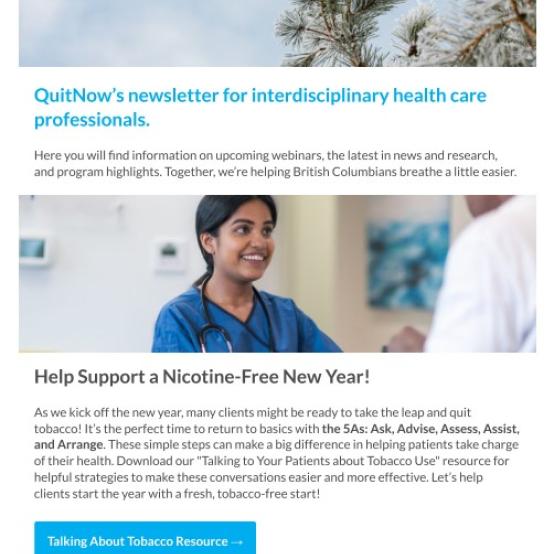 Thumbnail of January 2025 QuitNow’s newsletter for interdisciplinary health care professionals
