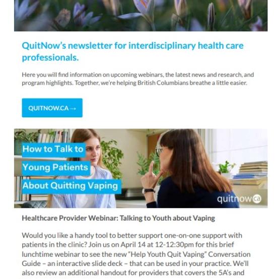 Thumbnail of March 2025 QuitNow’s newsletter for interdisciplinary health care professionals