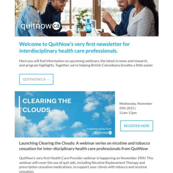 Thumbnail of November 2023 QuitNow’s newsletter for interdisciplinary health care professionals