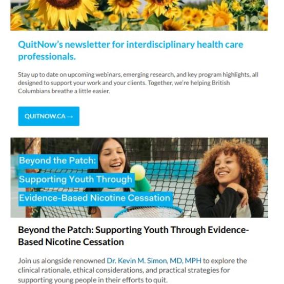 Thumbnail of July 2025 QuitNow’s newsletter for interdisciplinary health care professionals