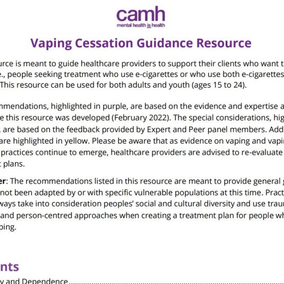 Vaping Cessation Guidance Resource by CAMH Intrepid Lab thumbnail